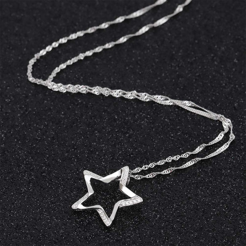 Gemschest Sterling Silver Moon Necklace Cubic Zirconia Crescent Moon Star Phase Pendant Necklace Dainty 18" Chain Silver Necklace for Mom Women Ladies (Star) - Image 4